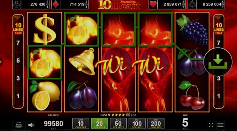 Играть 10 Burning Heart от Amusnet Interactive в казино 1Win