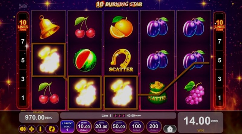Играть 10 Burning Star от 5 Men Gaming в казино 1Win