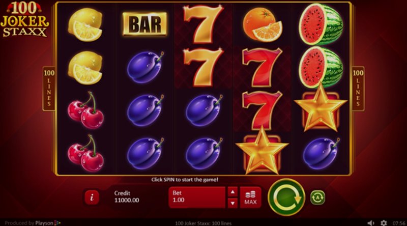 Играть 100 Joker Staxx: 100 lines от Playson в казино 1Win