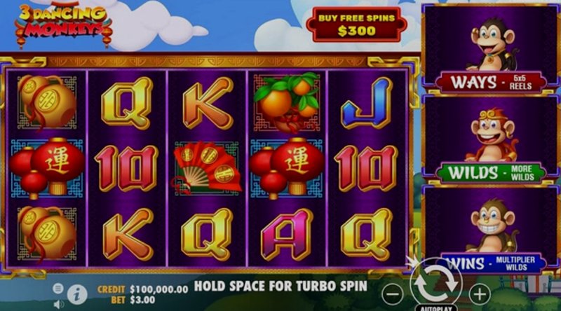 Играть 3 Dancing Monkeys от Pragmatic в казино 1Win
