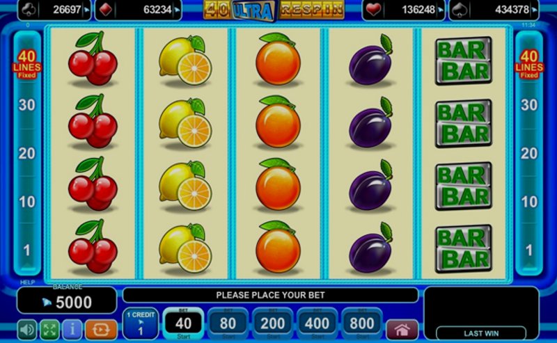 Играть 40 Ultra Respin от Amusnet Interactive в казино 1Win