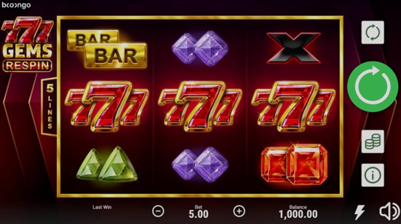 Играть 777 Gems Respin от Booongo в казино 1Win