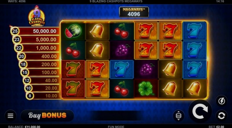 Играть 9 Blazing Cashpots Megaways от Kalamba в казино 1Win