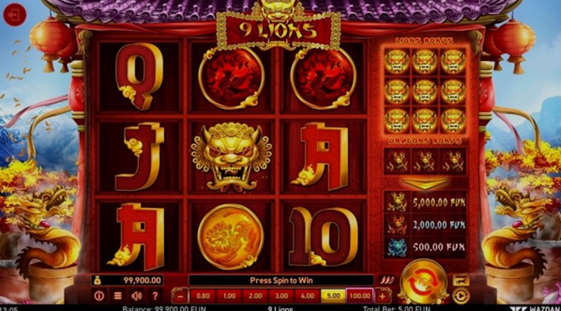 Играть 9 Lions от Wazdan в казино 1Win