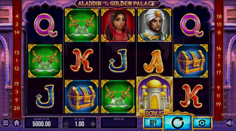 Играть Aladdin And The Golden Palace от Synot в казино 1Win