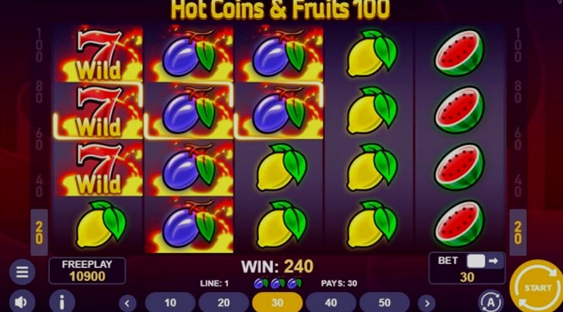 Играть Hot Coins & Fruits 100 от 1spin4win в казино 1Win