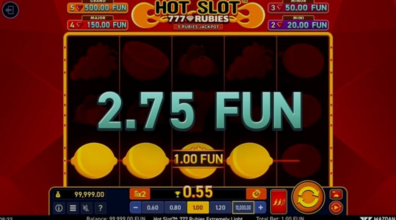 Играть Hot Slot™: 777 Rubies Extremely Light от Wazdan в казино 1Win