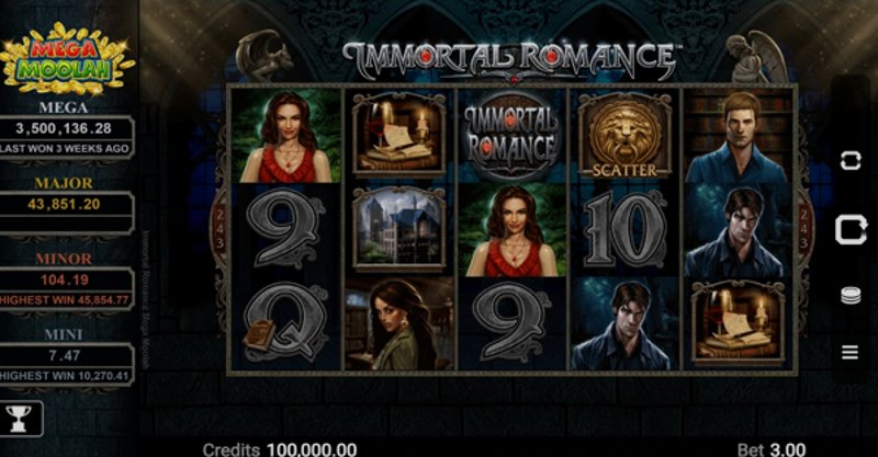 Играть Immortal Romance Mega Moolah от Mgplus в казино 1Win