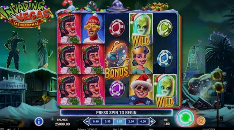 Играть Invading Vegas: Las Christmas от Playn Go в казино 1Win