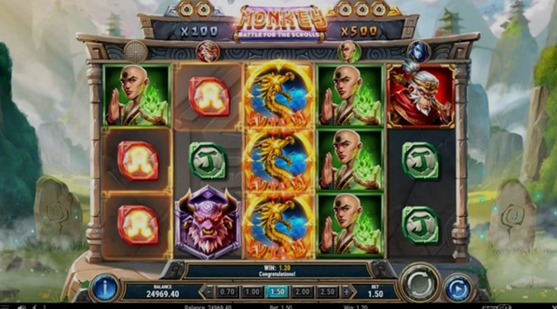 Играть Monkey: Battle for the Scrolls от Playn Go в казино 1Win
