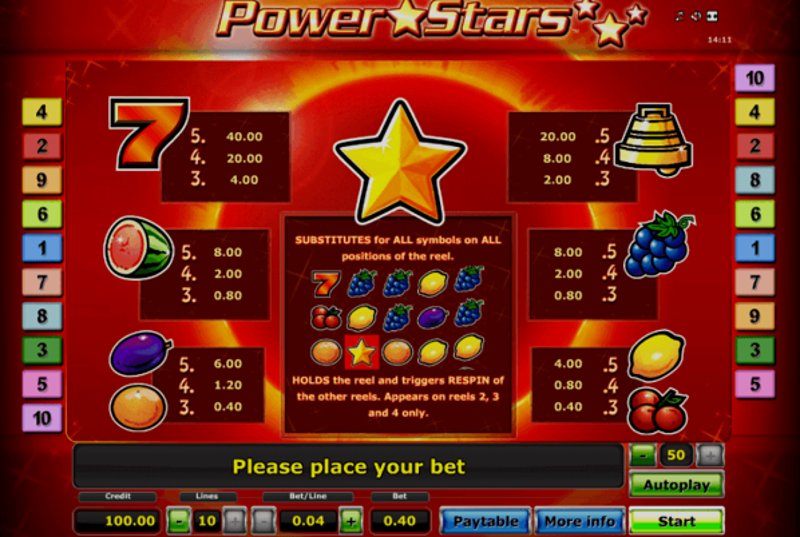 Играть Power Stars от Novomatic в казино 1Win