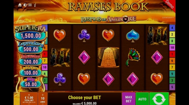 Играть Ramses Book Respins of Amun Re от Gamomat в казино 1Win