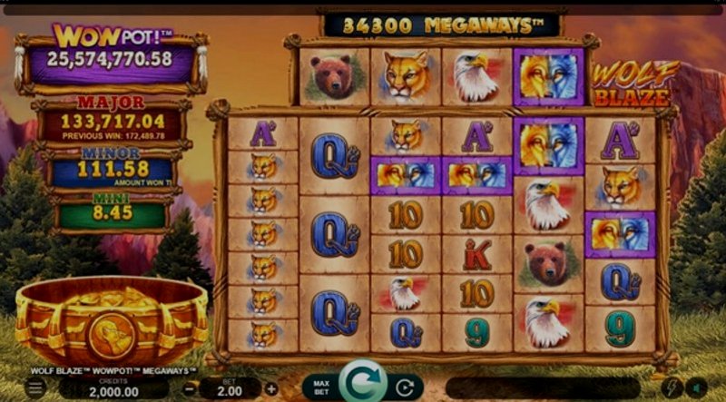 Играть Wolf Blaze WOWPOT! Megaways от Mgplus в казино 1Win